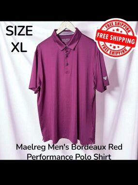 Maelreg Men's Bordeaux Red Performance Polo Shirt Size XL FAST SHIPPING